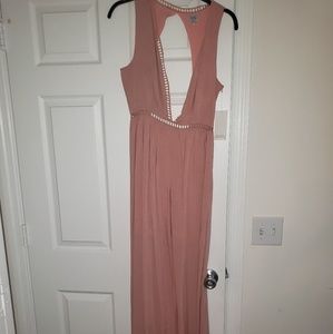 Deep V & Open Back Peach Maxi Dress